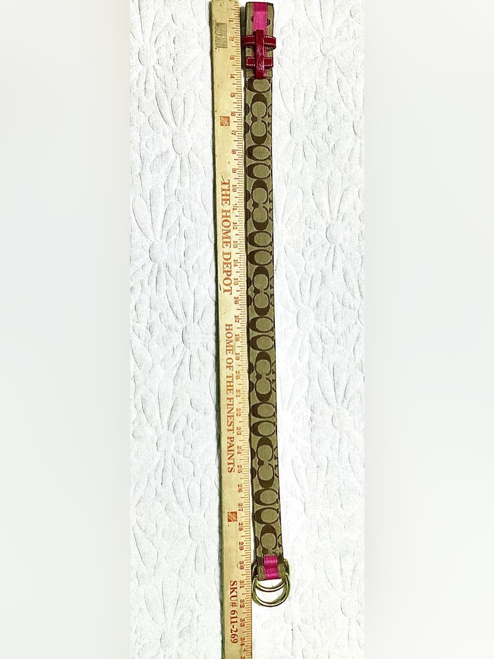 Coach Brown Signature Strap with Pink Center Stripe - Picture 3 of 4